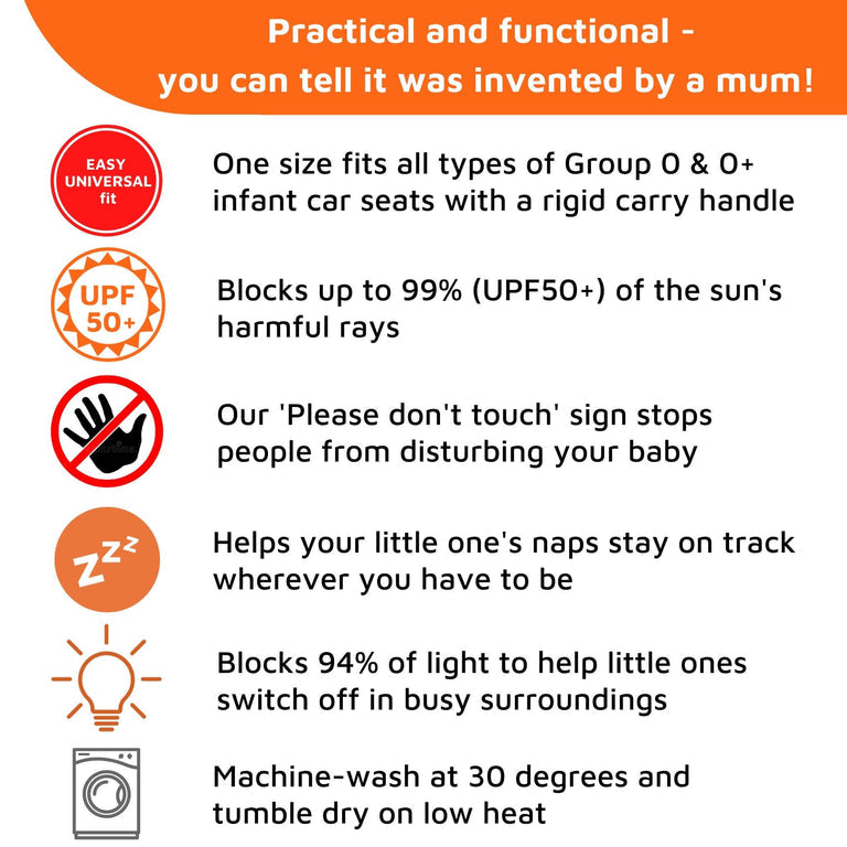 SnoozeShade for Infant Car Seats (0–9m) | Sun and sleep shade for Group 0 and 0+ car seats | Blocks up to 99% of UV