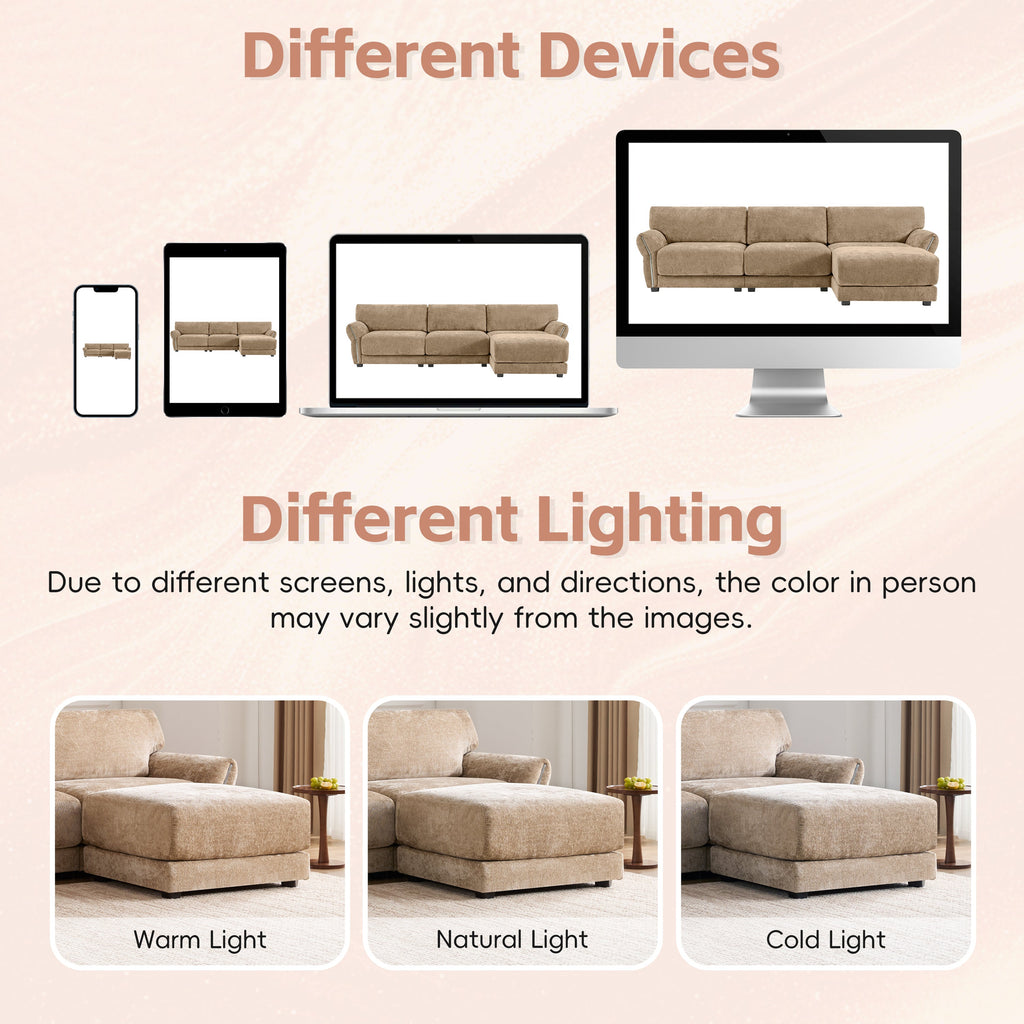 110' Modular Sectional Sofa, L-Shape with Extra-Wide Seat Cushion, USB