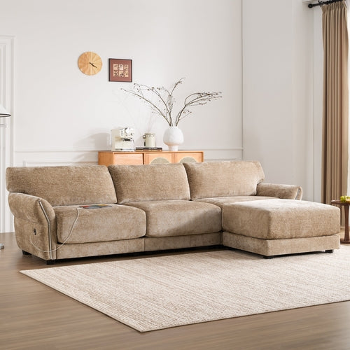 110' Modular Sectional Sofa, L-Shape with Extra-Wide Seat Cushion, USB
