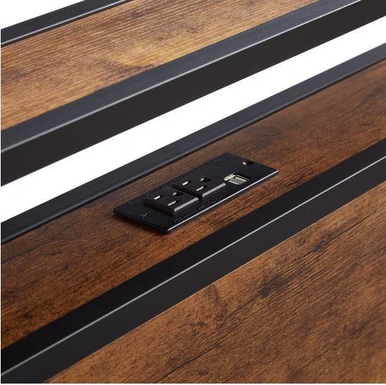 King Size Metal Platform Bed Frame With Wooden Headboard And Footboard