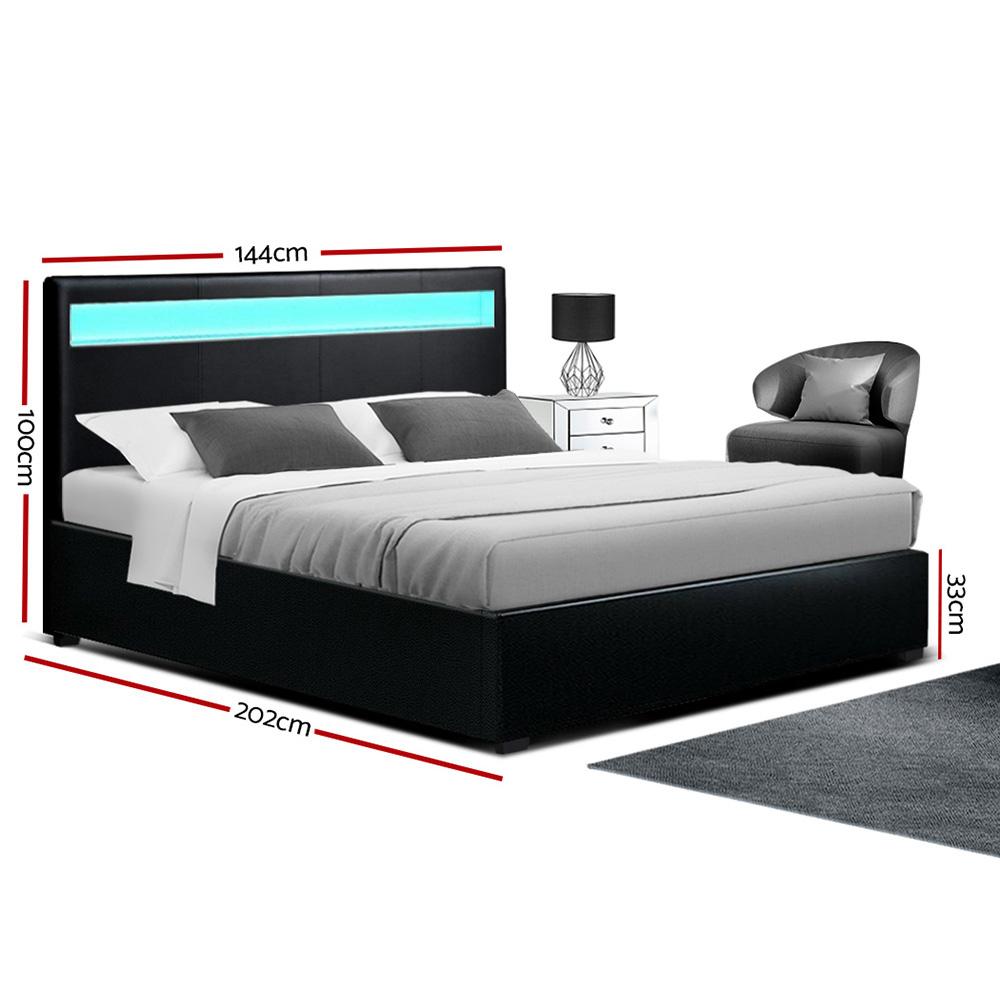 Artiss Bed Frame Double Size LED Gas Lift Black COLE