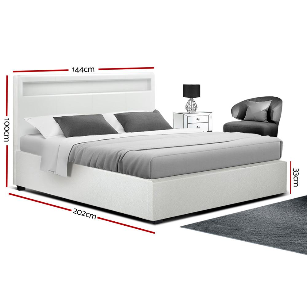 Artiss Bed Frame Double Size LED Gas Lift White COLE