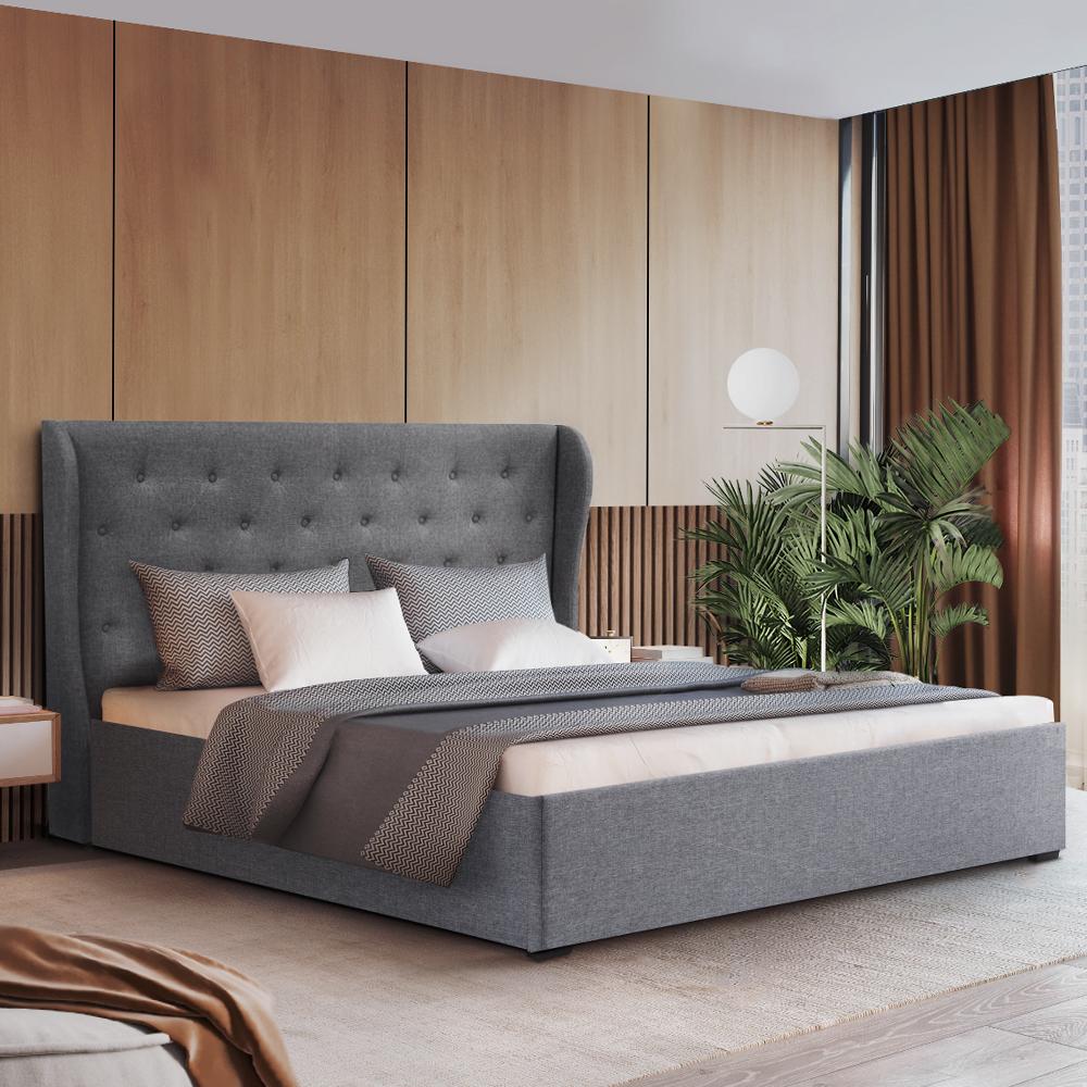 Artiss Bed Frame Queen Size Gas Lift Grey ISSA