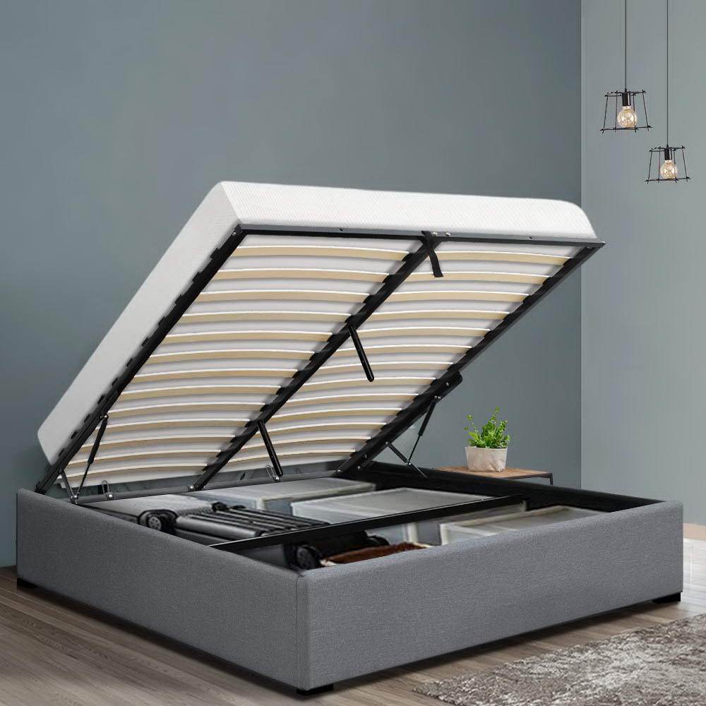 Artiss Bed Frame Queen Size Gas Lift Base Grey TOKI