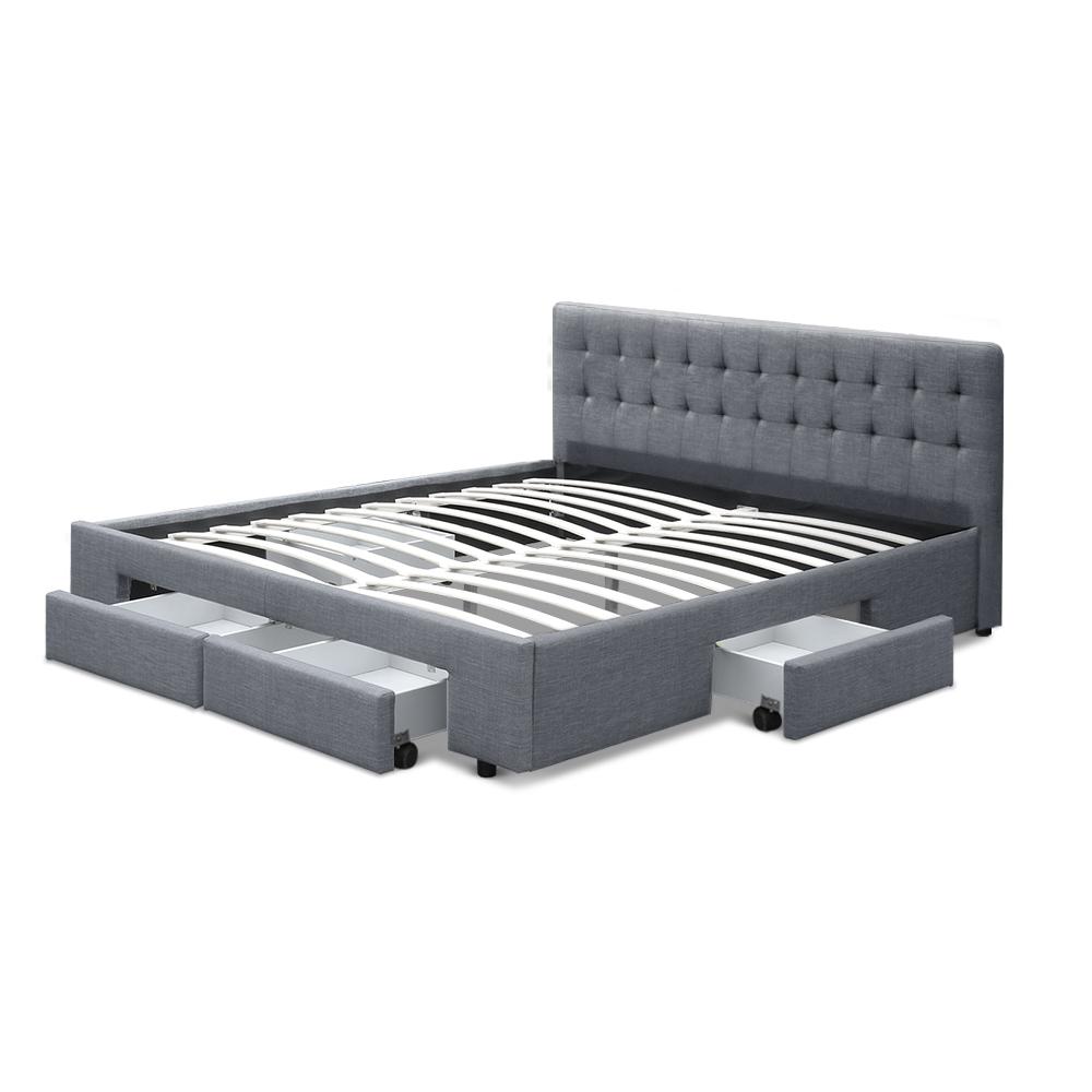 Artiss Bed Frame King Size with 4 Drawers Grey AVIO
