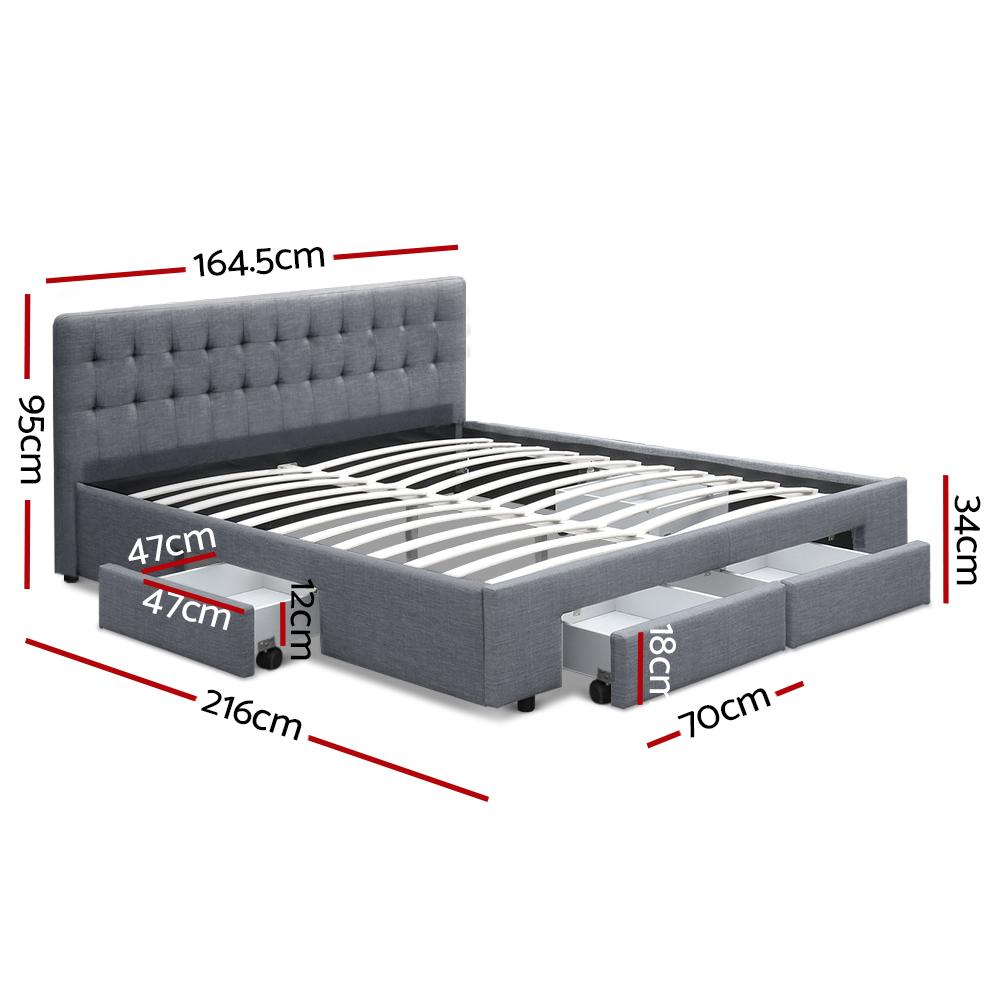 Artiss Bed Frame Queen Size with 4 Drawers Grey AVIO