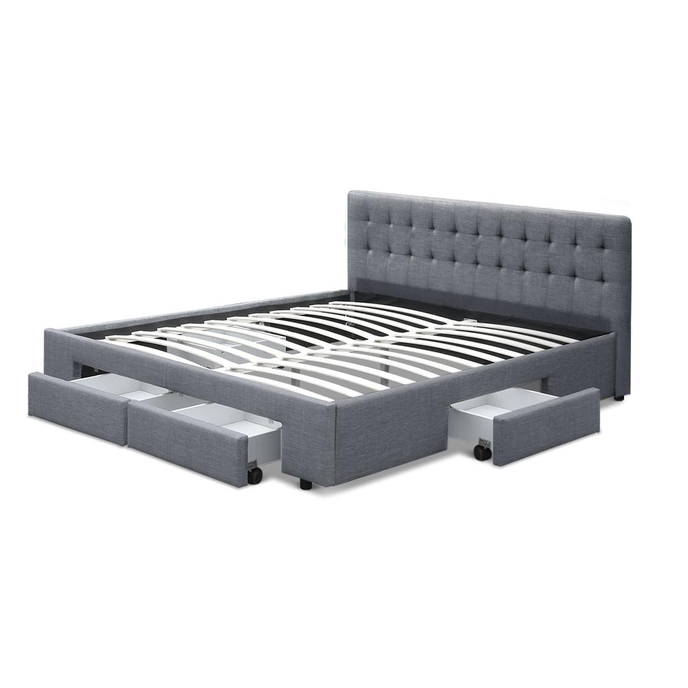 Artiss Bed Frame Queen Size with 4 Drawers Grey AVIO
