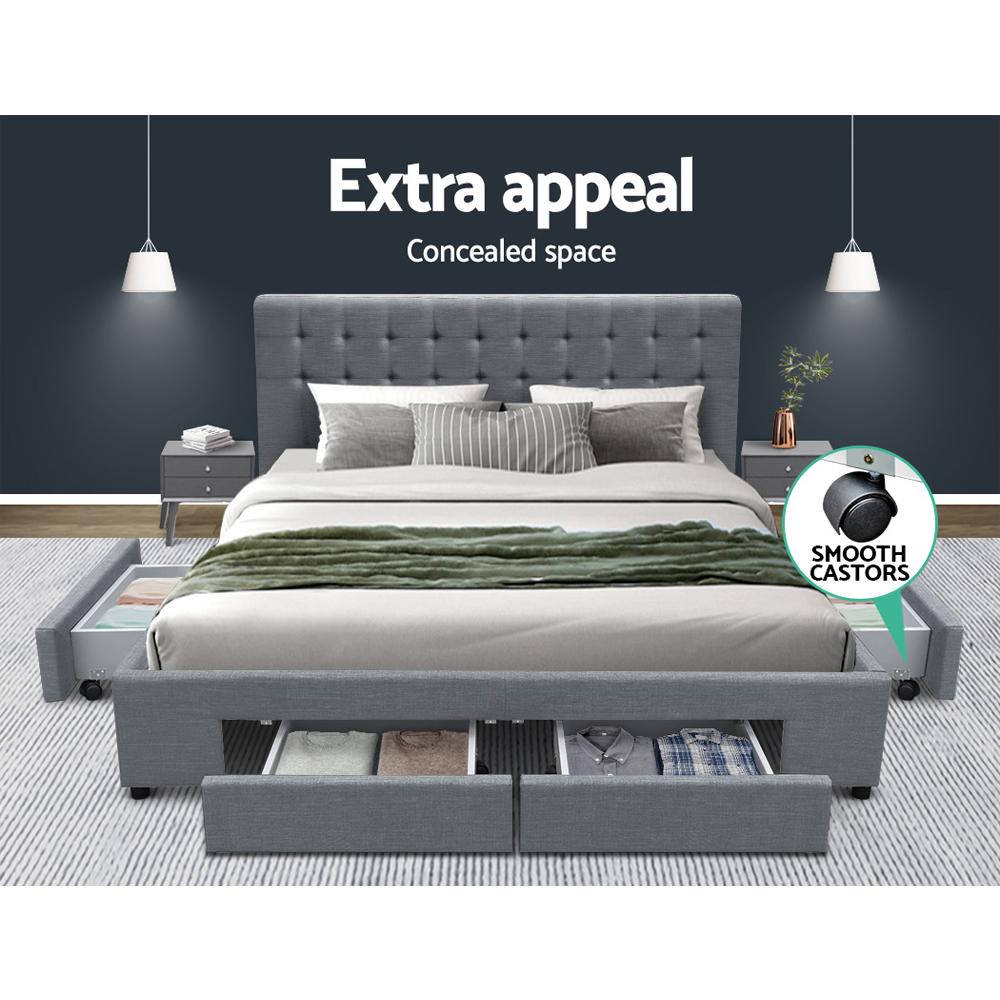 Artiss Bed Frame Queen Size with 4 Drawers Grey AVIO