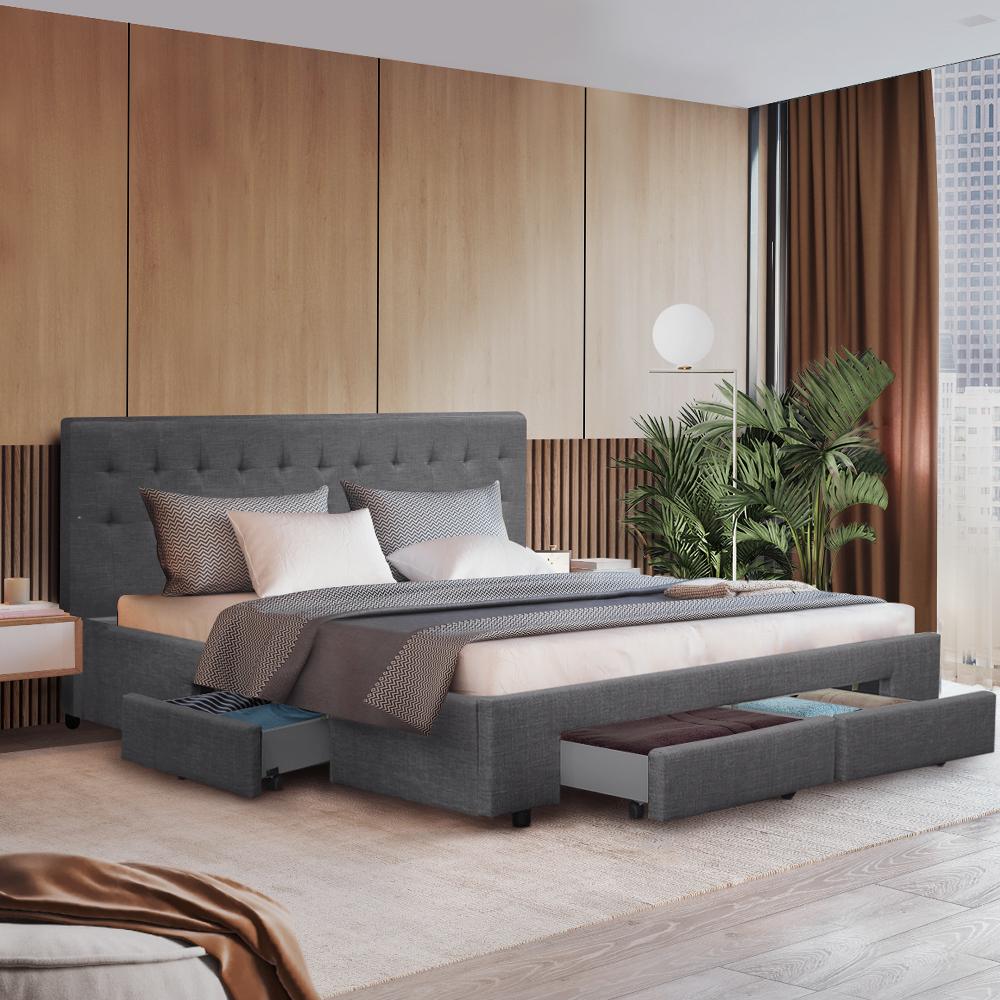 Artiss Bed Frame Queen Size with 4 Drawers Grey AVIO