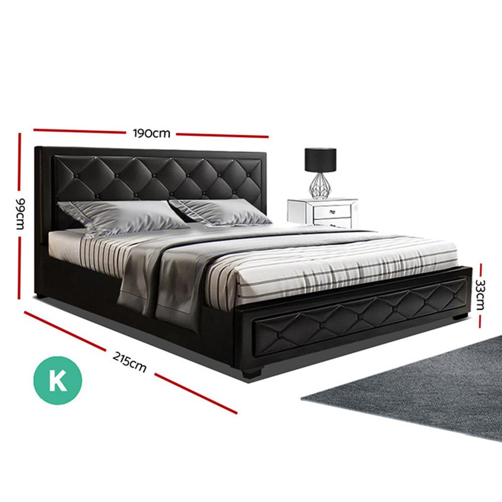 Artiss Bed Frame King Size Gas Lift Black TIYO