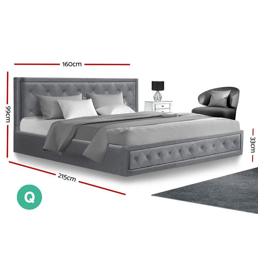 Artiss Bed Frame Queen Size Gas Lift Grey TIYO