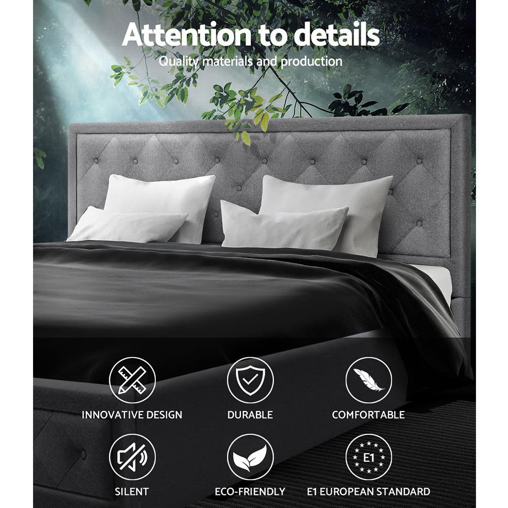Artiss Bed Frame Queen Size Gas Lift Grey TIYO