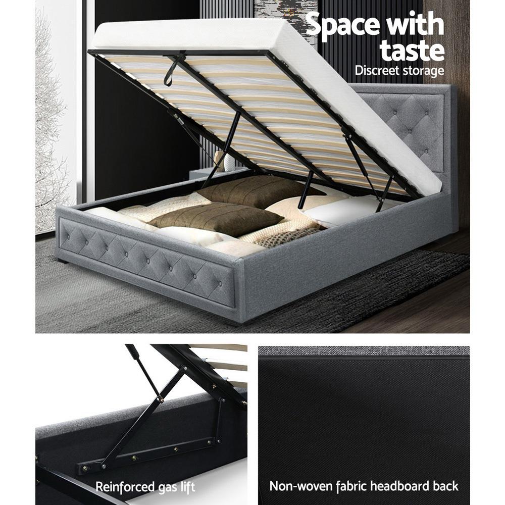Artiss Bed Frame Queen Size Gas Lift Grey TIYO