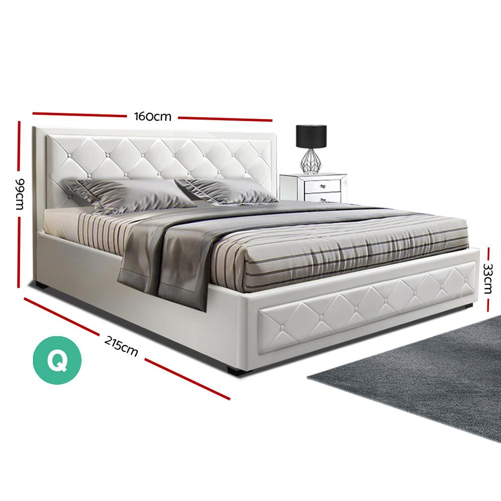 Artiss Bed Frame Queen Size Gas Lift White TIYO