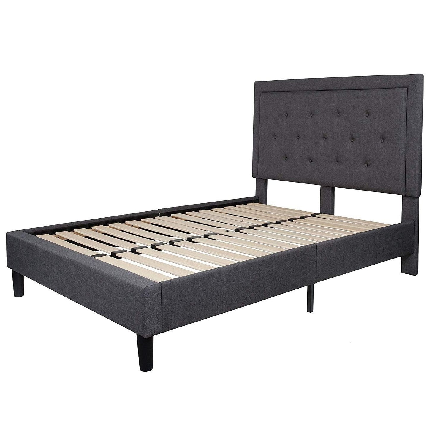 Full size Dark Grey Fabric Upholstered Platform Bed Frame with Tufted