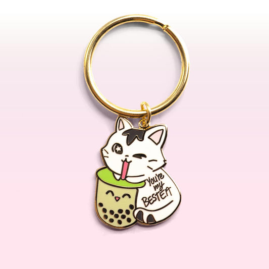 You're My Bestea Boba Cat Enamel Keychain (Matcha Green Tea Special Edition)-0