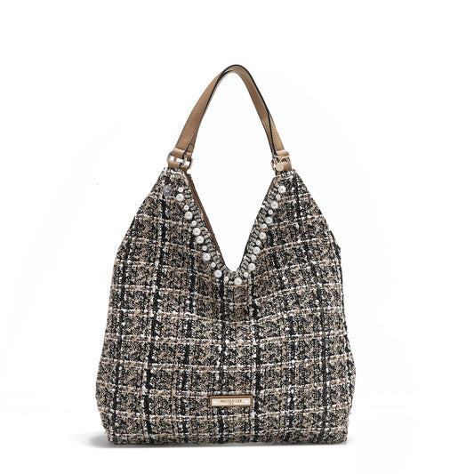 BOLSO HOBO GRANDE ESTILO TWEED (BEIGE)-0