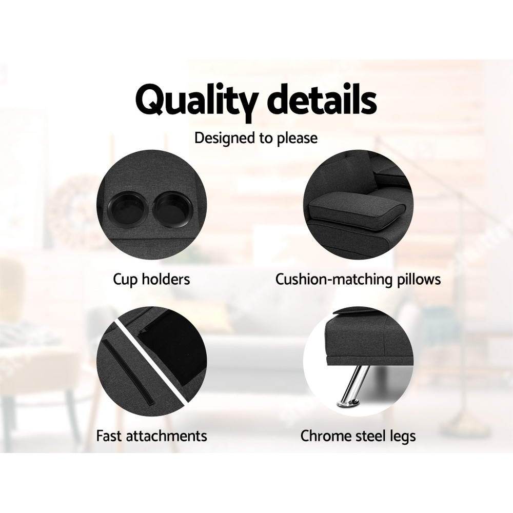 Artiss Sofa Bed 175CM Dark Grey Fabric