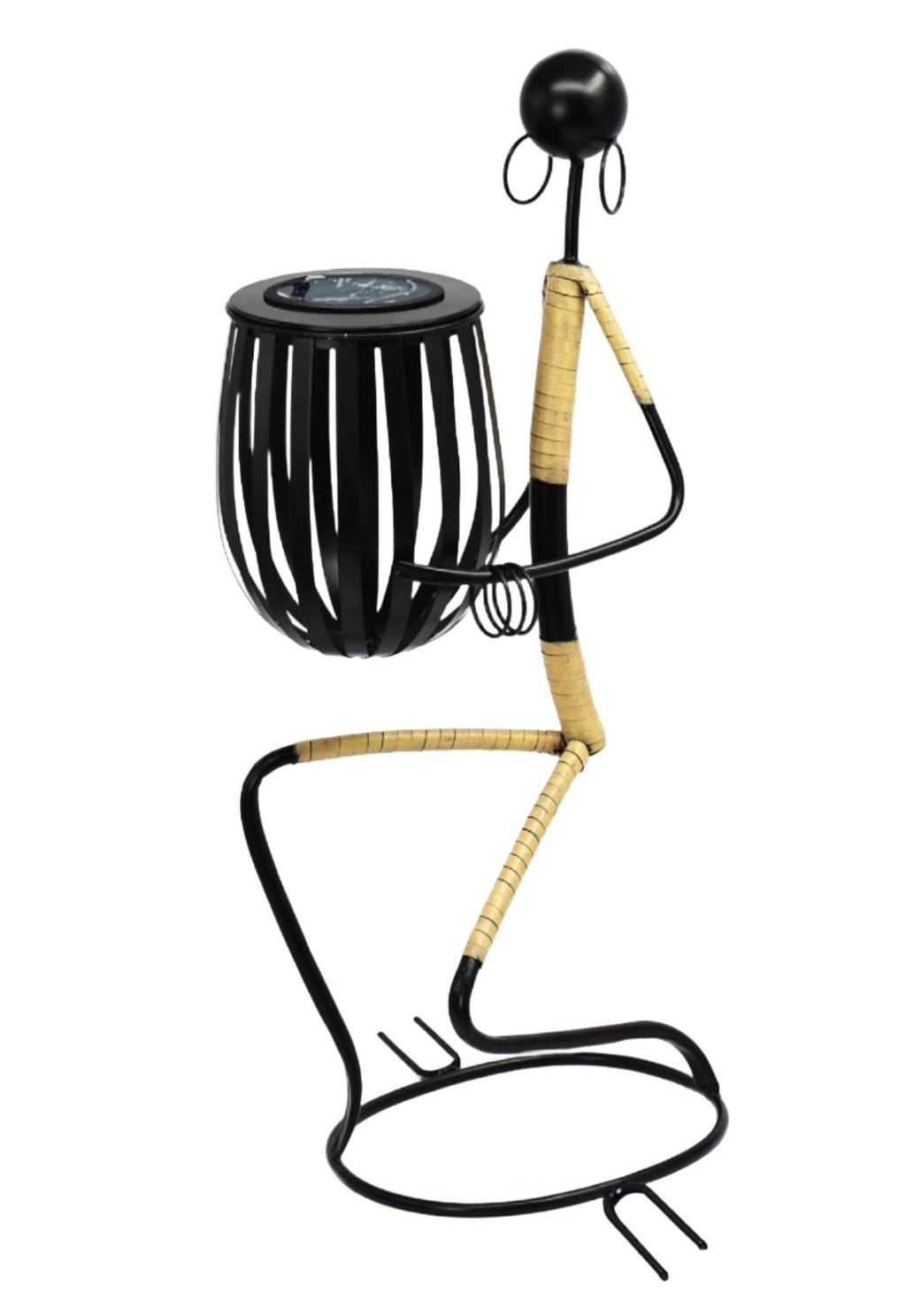 Abstract Tribal Lady Figurine Sculpture Lunging with Solar LED Light