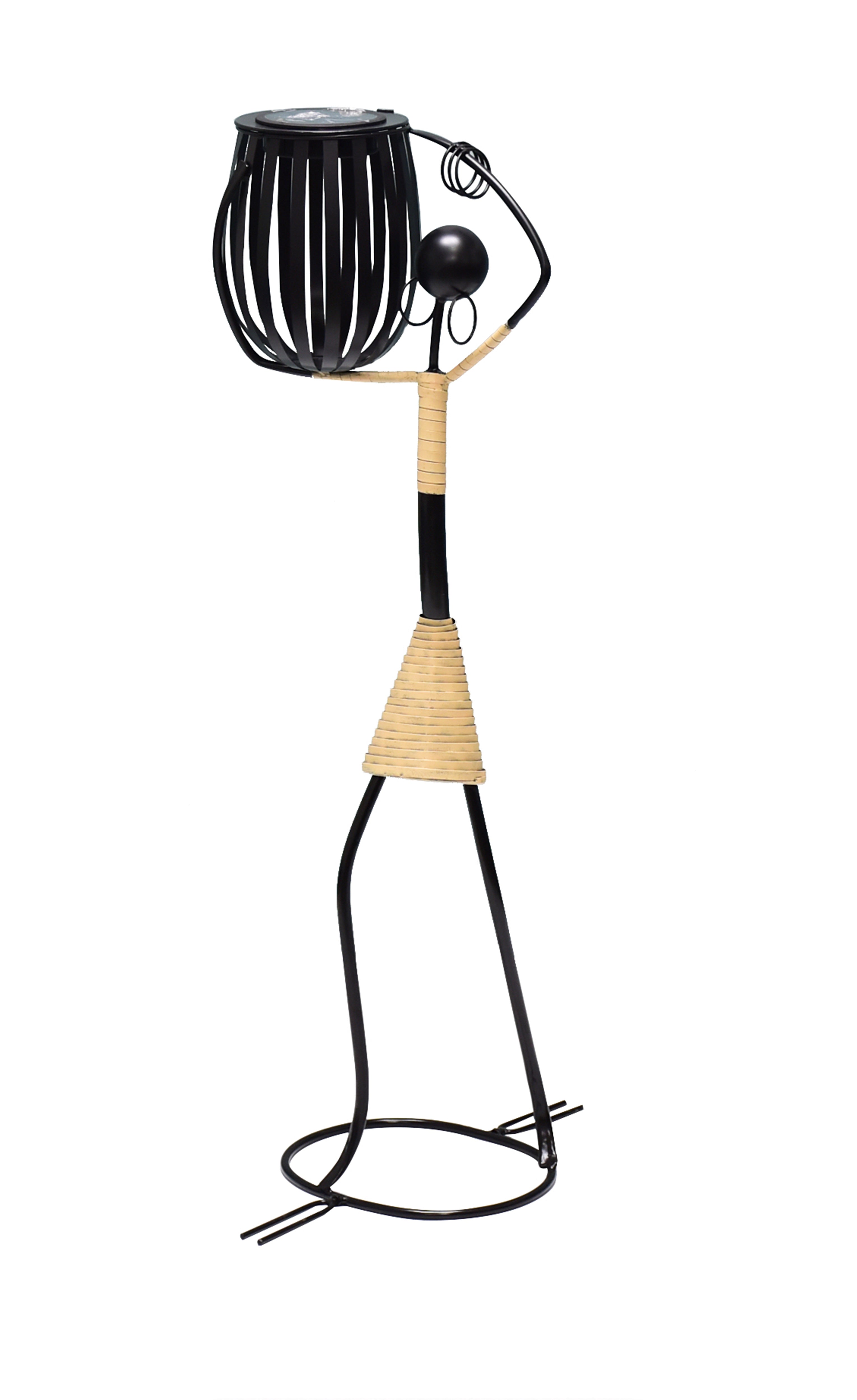 Abstract Tribal Lady Figurine Metal Sculpture On Shoulder with Solar LED light