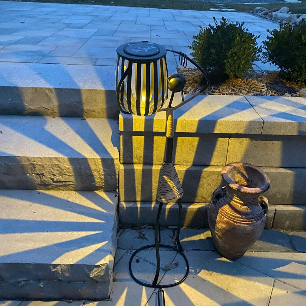 Abstract Tribal Lady Figurine Metal Sculpture On Shoulder with Solar LED light