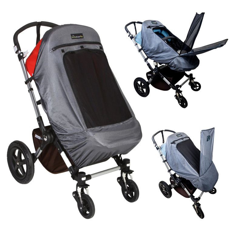 SnoozeShade Plus Deluxe (6m+)  Premium Sunshade & Mosquito Net for Pushchairs Blocks 97.5% UV & Supports Naps