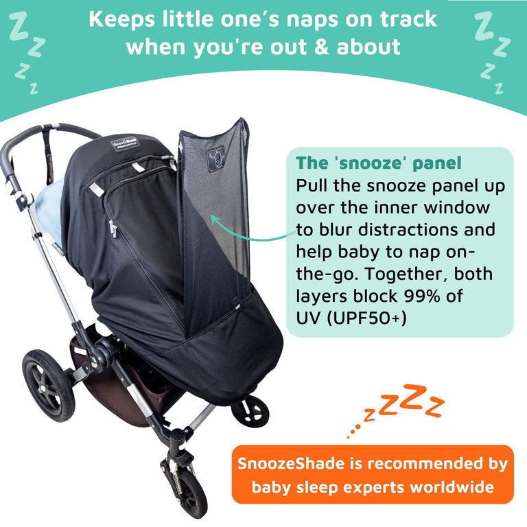 SnoozeShade Plus Extra (6m+) Universal Pushchair & Buggy Sunshade Blocks 99% of UV & Aids Baby Naps