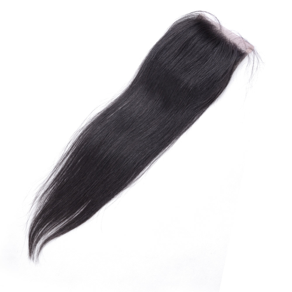 Premium #1B Natural Black Straight Bundles with 4×4 Lace Closure |