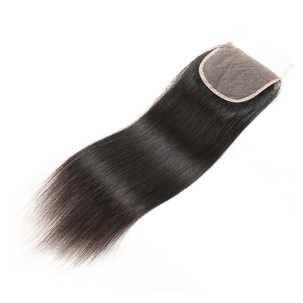 Premium #1B Natural Black Straight Bundles with 4×4 Lace Closure |