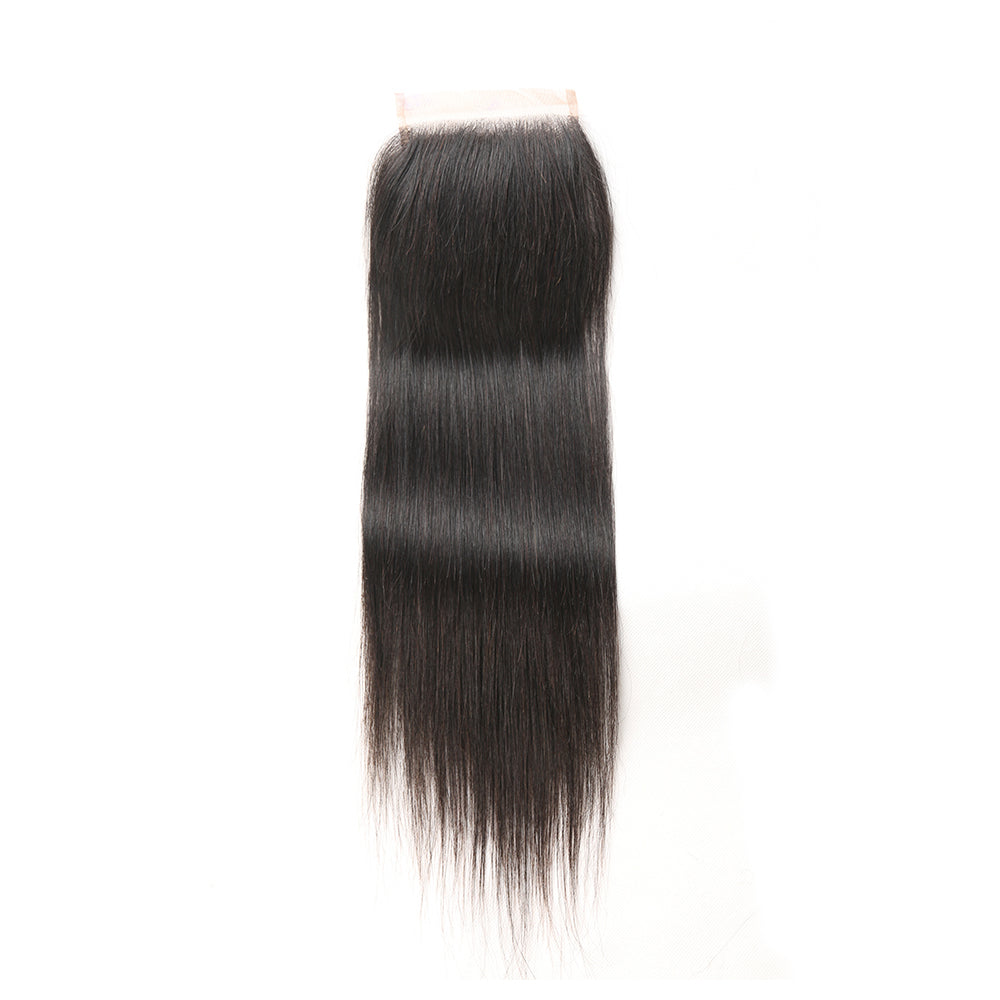 Premium #1B Natural Black Straight Bundles with 4×4 Lace Closure |