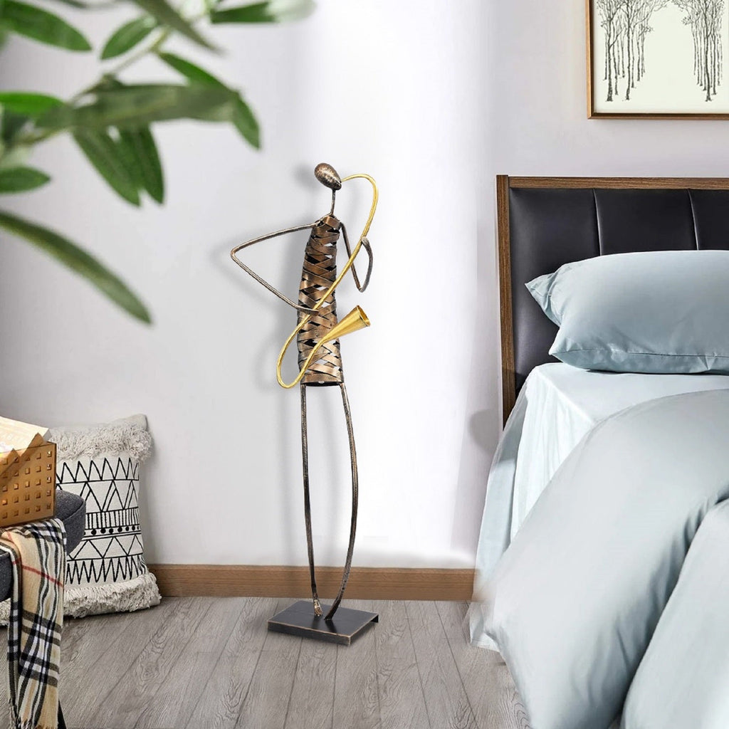 laying Saxophone  Musician Brush Bronze Color Metal Sculpture