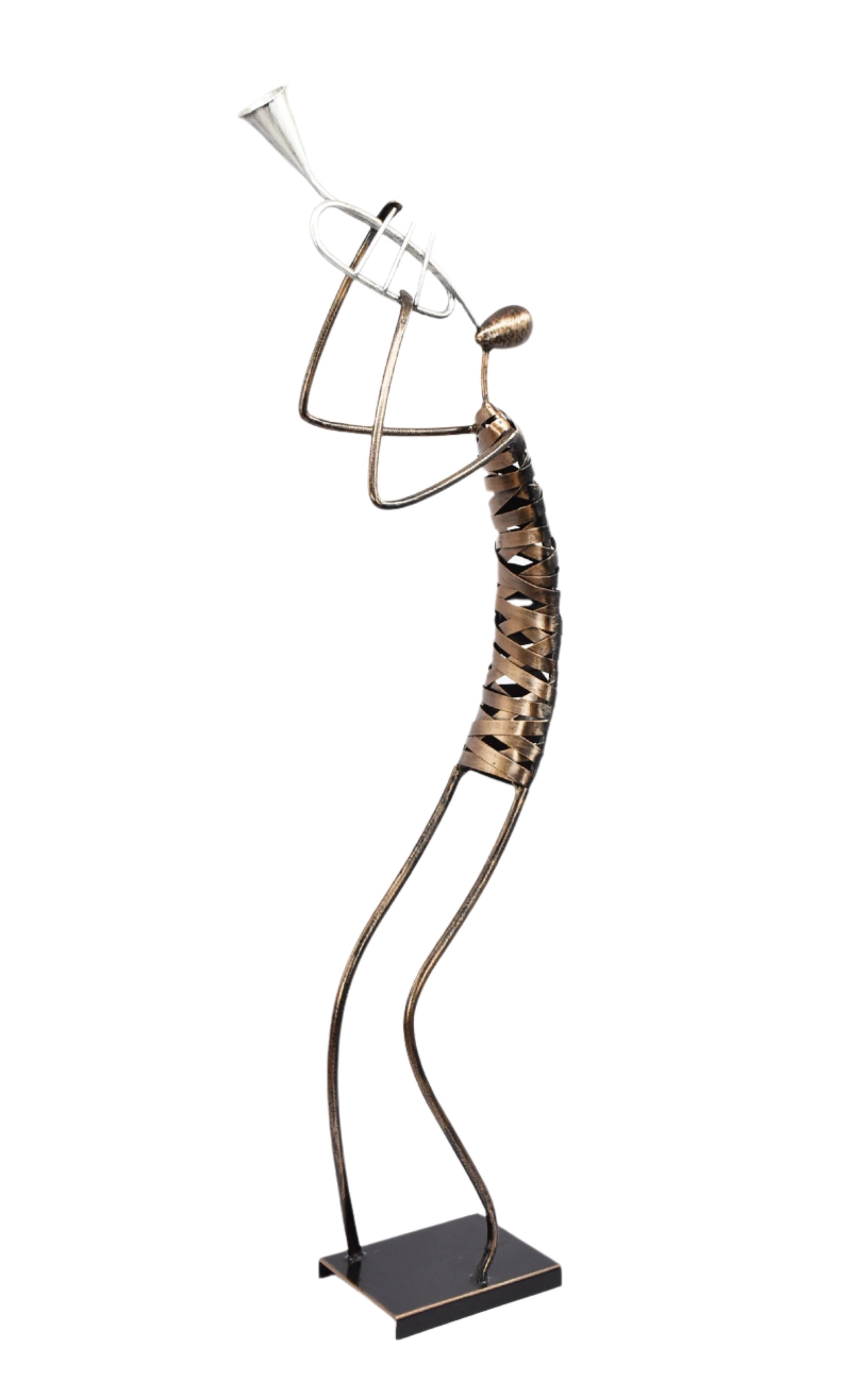 Playing Trumpet  Musician Brush Bronze Color Metal Sculpture