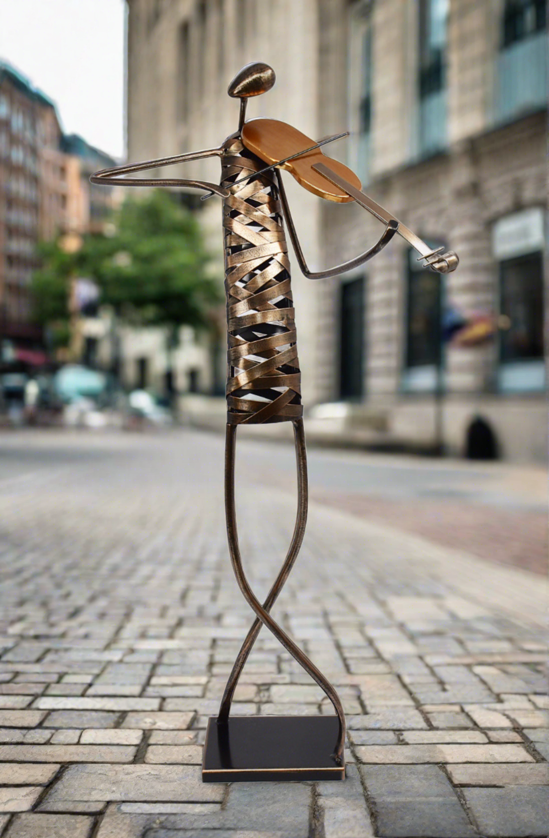 Playing Violin  Musician Brush Bronze Color Metal Sculpture