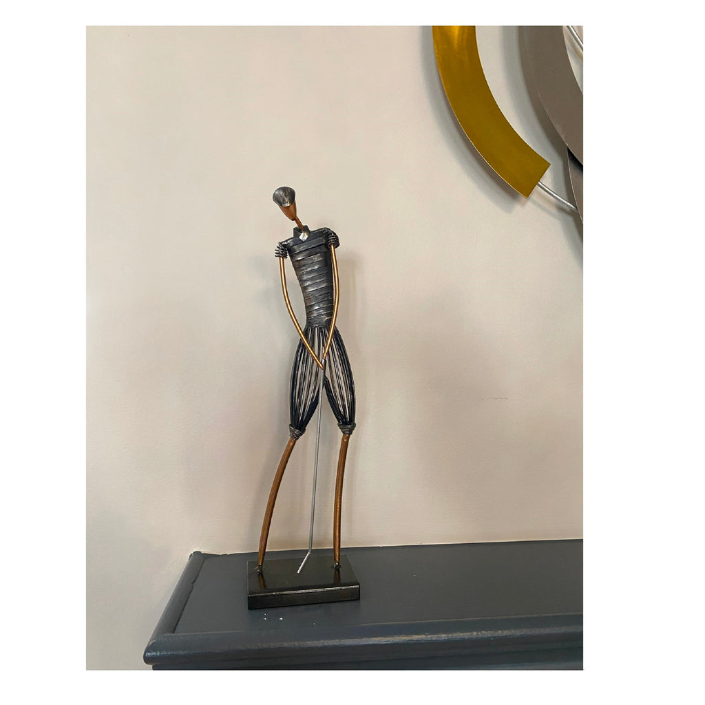 Table Sculpture-Metal Figurine Man Playing Golf