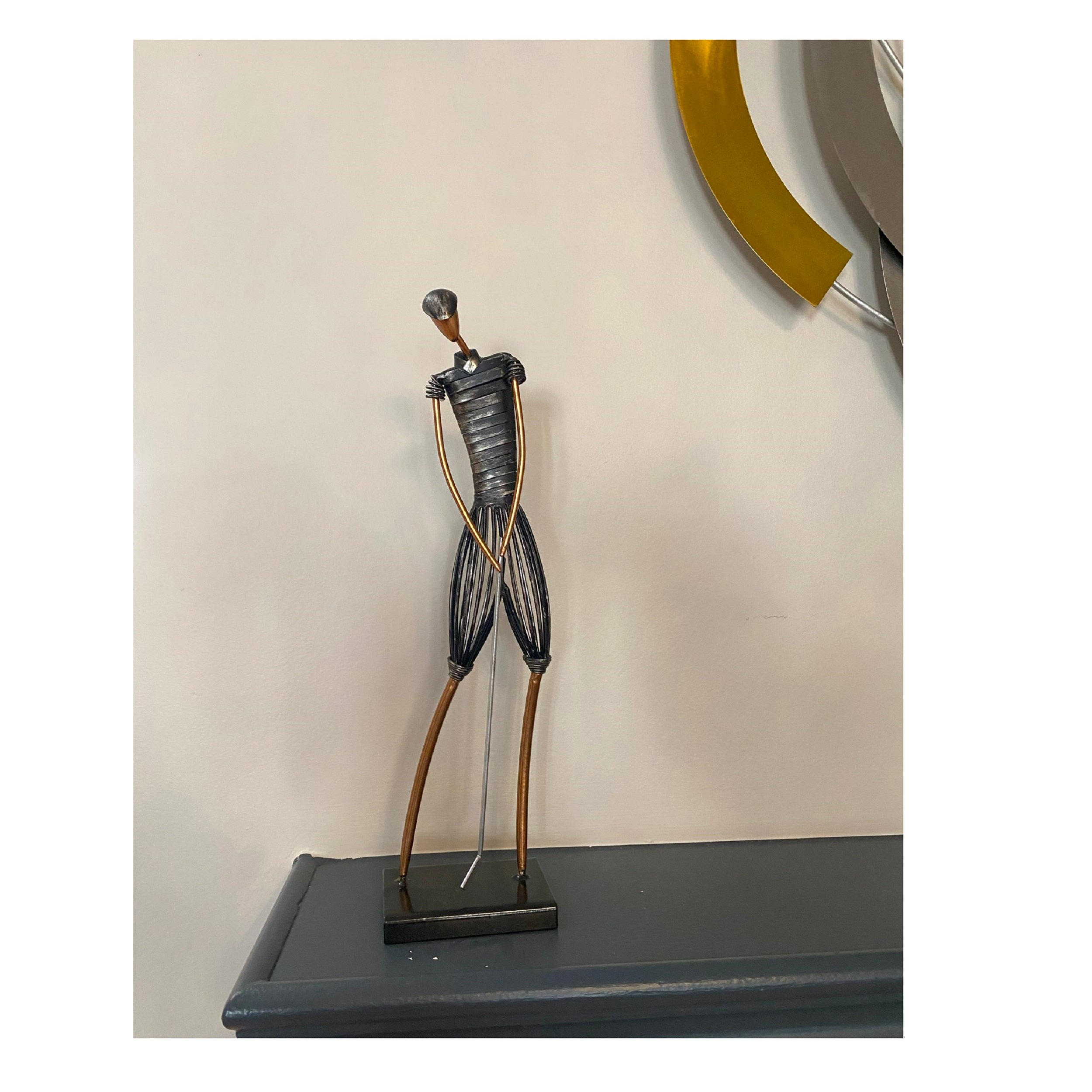 Table Sculpture-Metal Figurine Man Playing Golf
