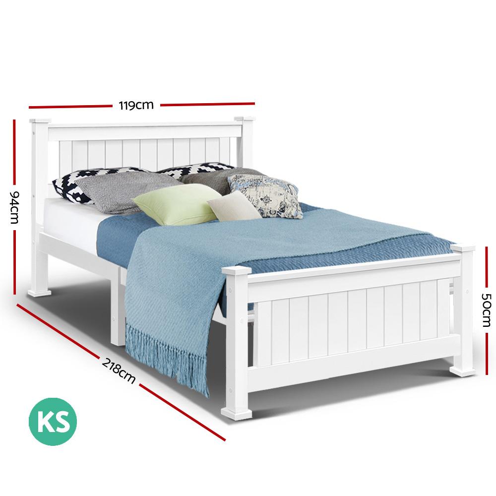 Artiss Bed Frame King Single Size Wooden White RIO