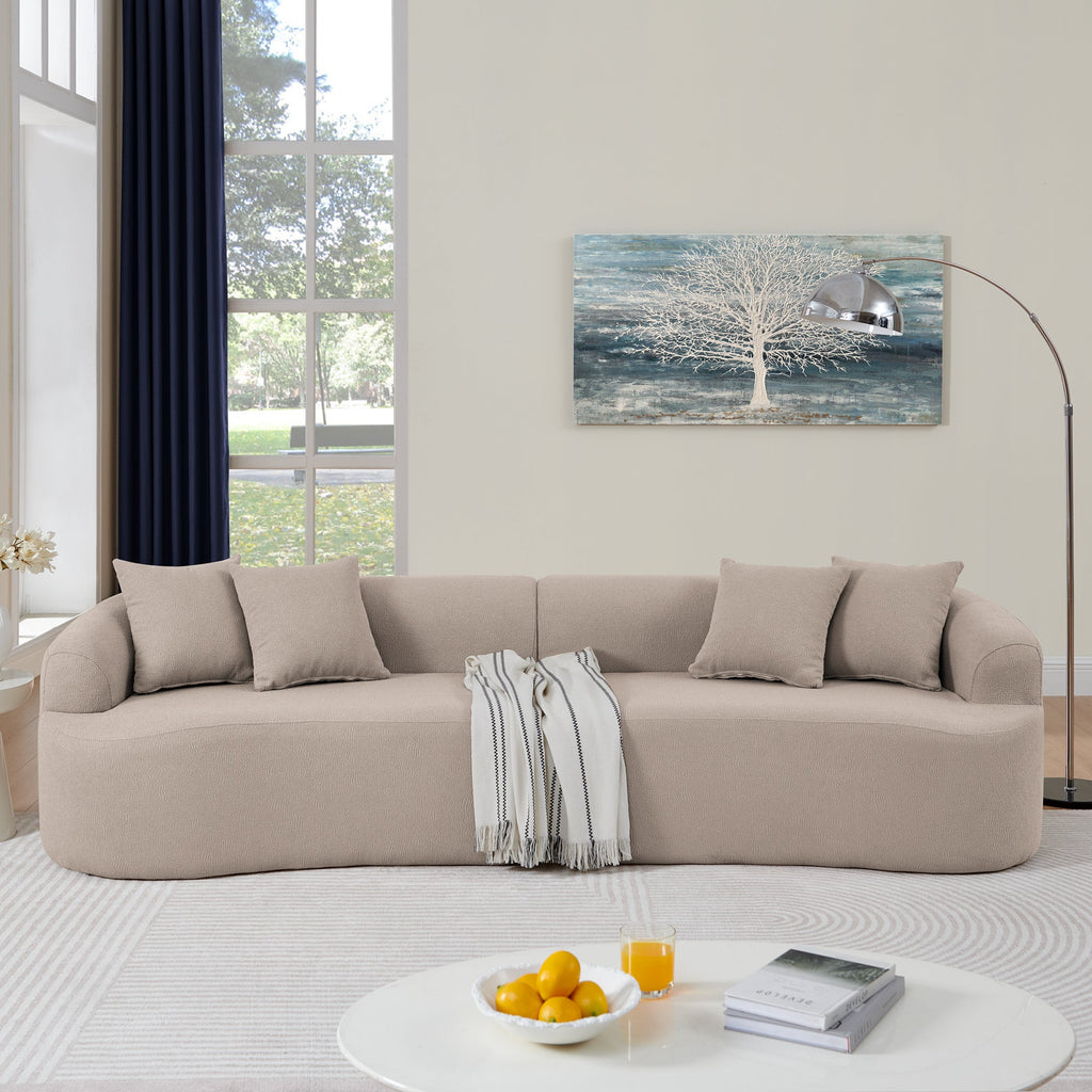 Curved Modular Sectional Sofa in Lamb's Wool Fabric, Modern Minimalist