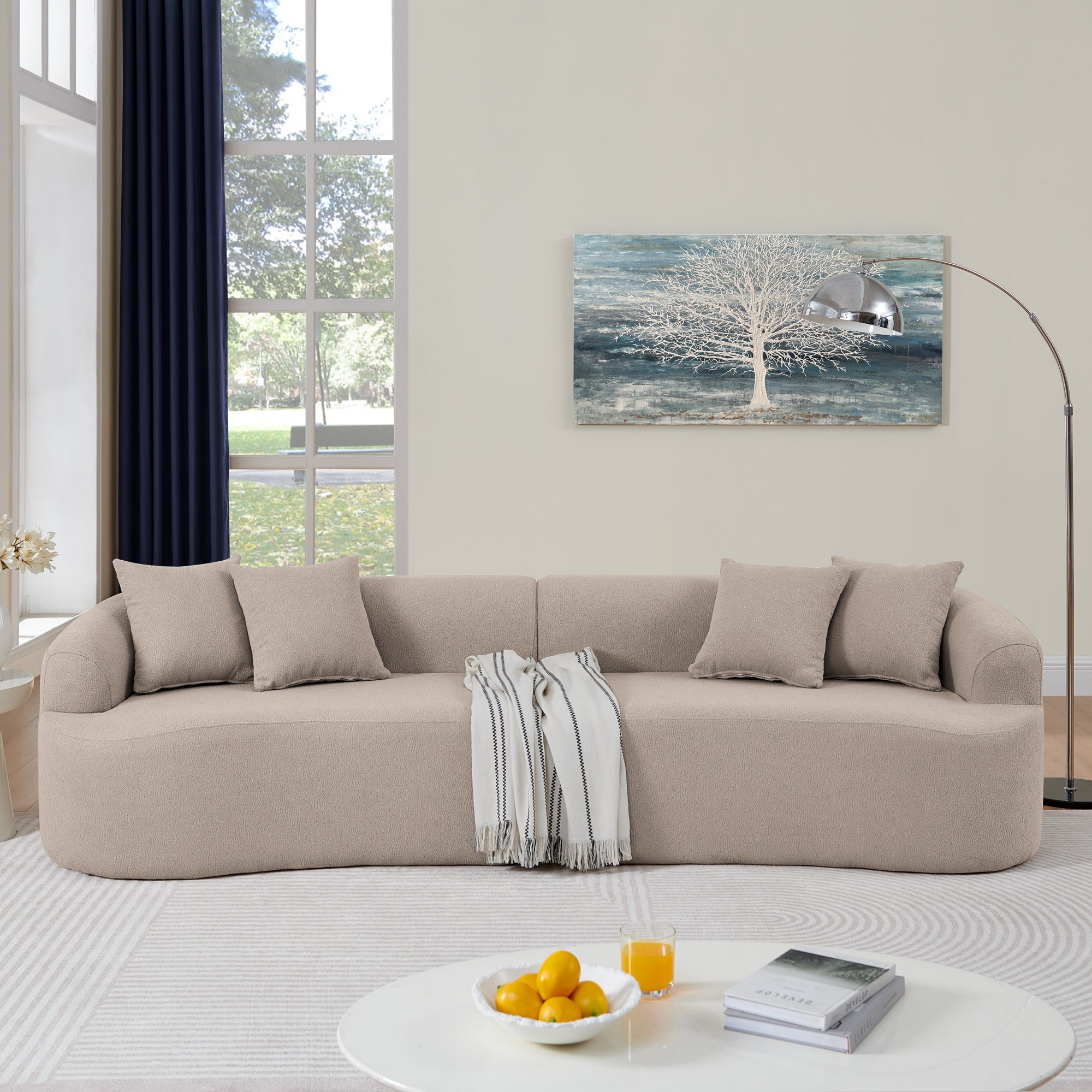 Curved Modular Sectional Sofa in Lamb's Wool Fabric, Modern Minimalist