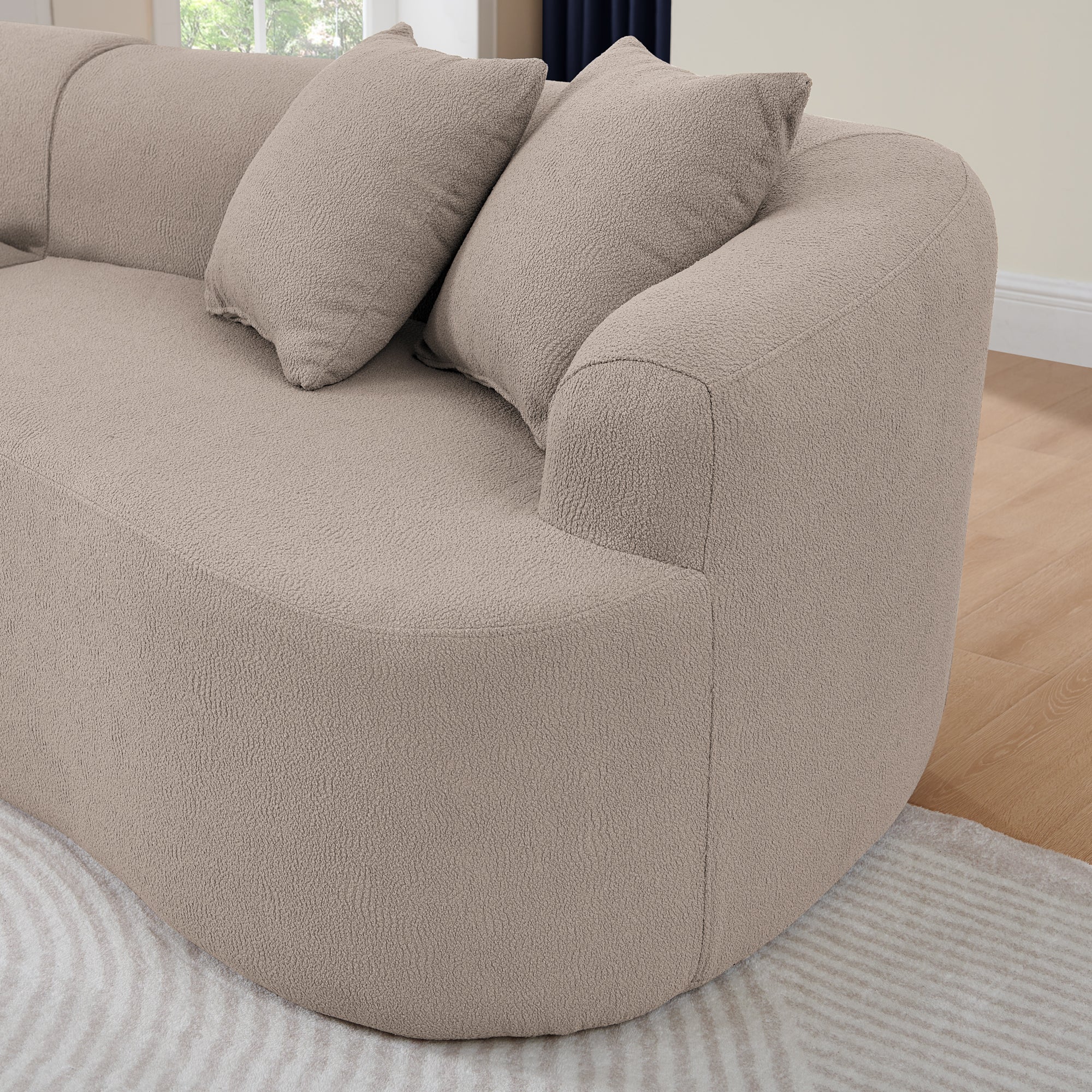 Curved Modular Sectional Sofa in Lamb's Wool Fabric, Modern Minimalist