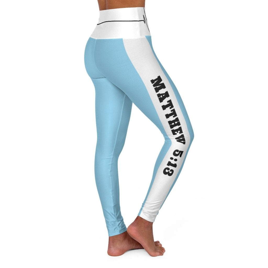 High Waisted Yoga Leggings - Light Blue Salt of the Earth Matthew 5:13