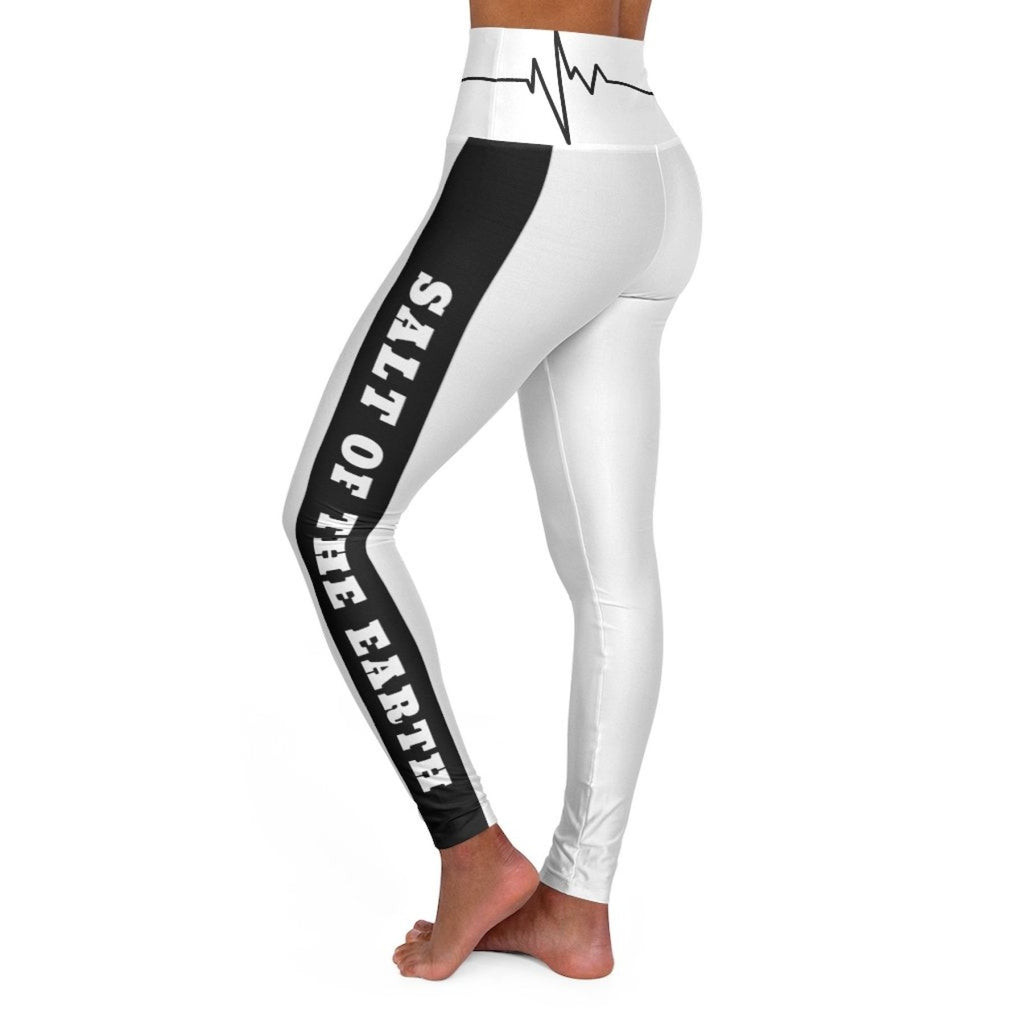 High Waisted Yoga Leggings - White and Black Salt of the Earth Beating