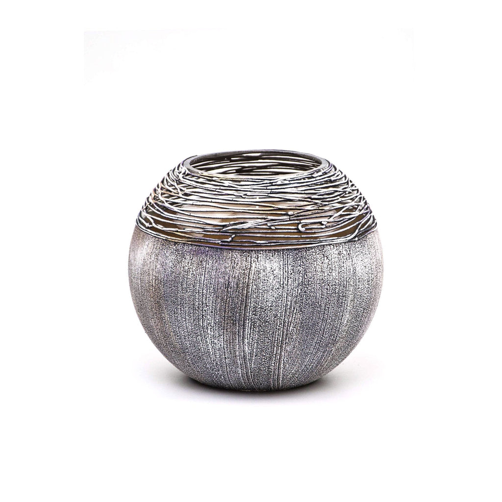Art Decorated Gray Glass Vase for Flowers | Painted Art Glass Round Va