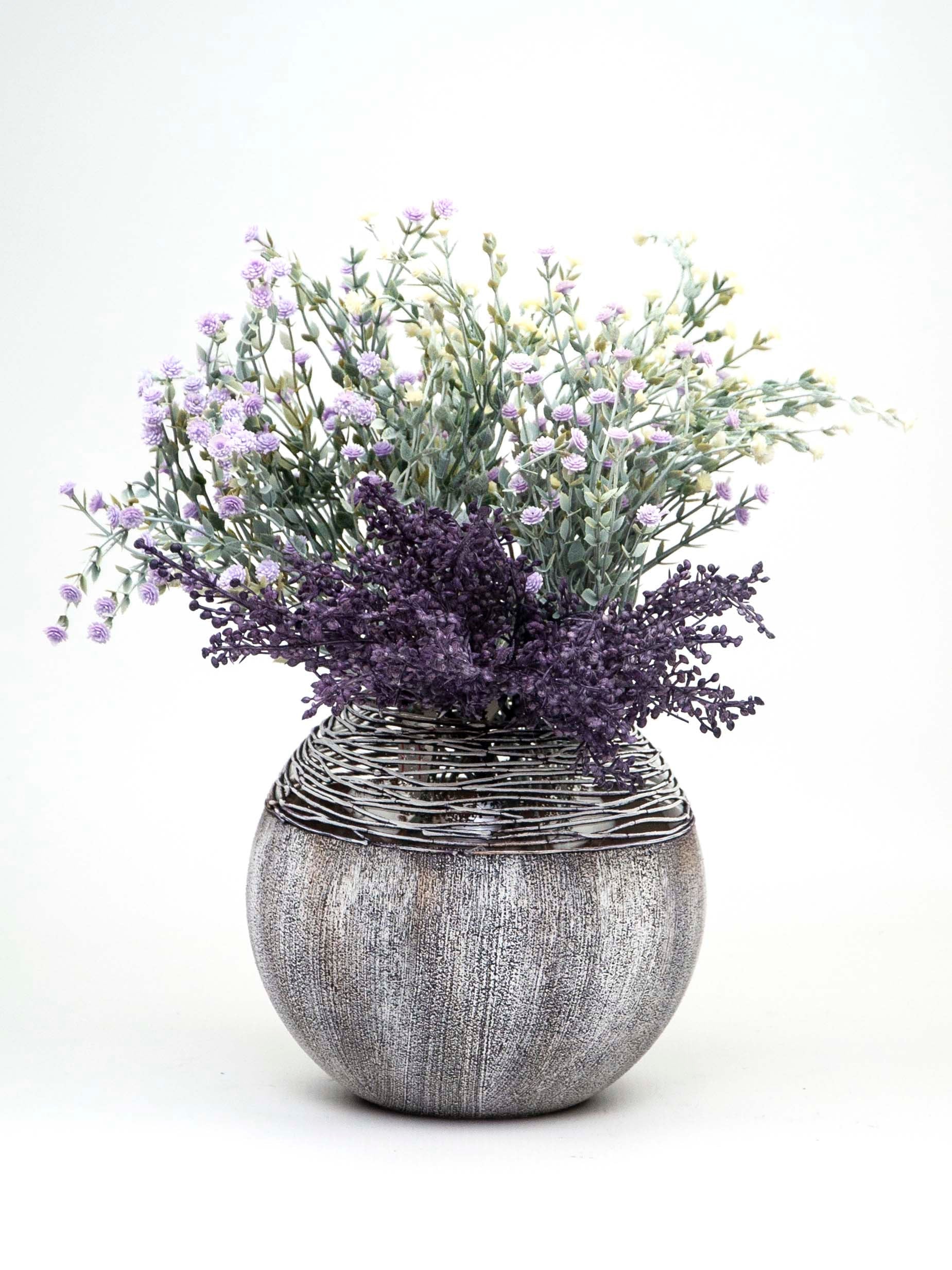 Art Decorated Gray Glass Vase for Flowers | Painted Art Glass Round Va